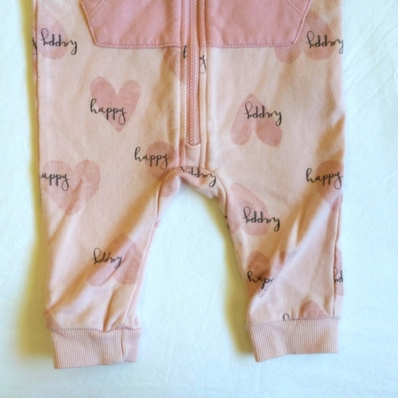 petit lem pink hearts zipper jumpsuit with hoodie 6 months baby girl - Picture 2 of 6